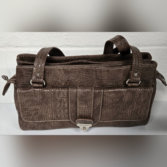 Sag Harbor Brown Shoulder Bag Purse  Croc Embossed Pattern - Picture 2 of 9